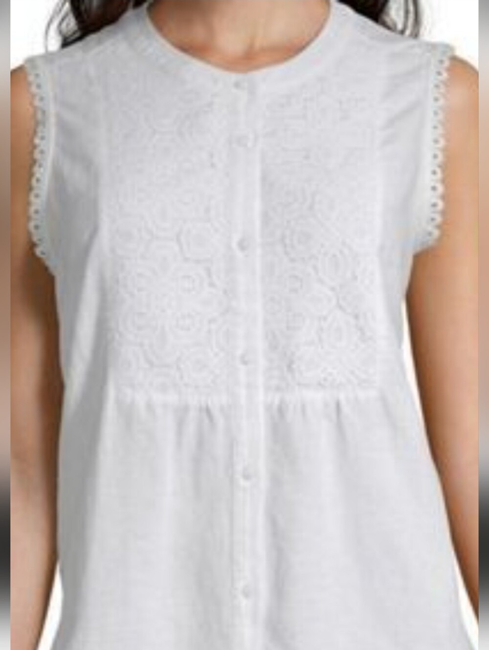 Liz Claiborne Linen Cotton Embriodered Lace White Button Down Top XXL